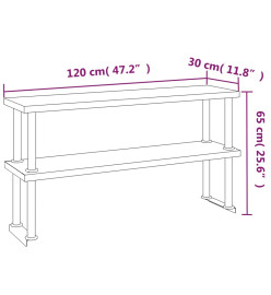 Table de travail de cuisine avec étagère 120x60x145 cm Inox