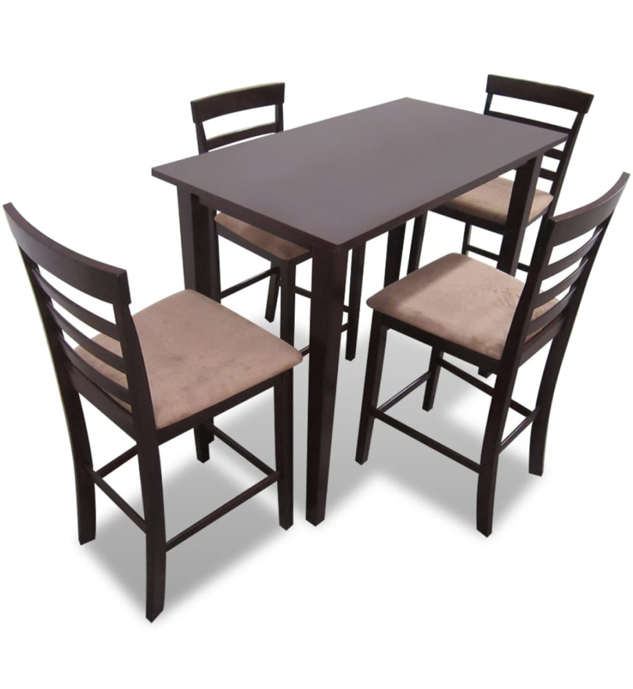 Set table et 4 chaises de bar en bois coloris marron