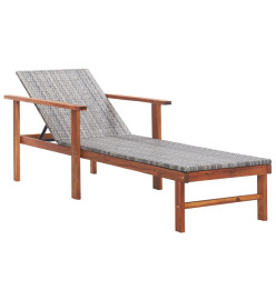 Chaise longue et coussin Résine tressée et bois d'acacia Gris