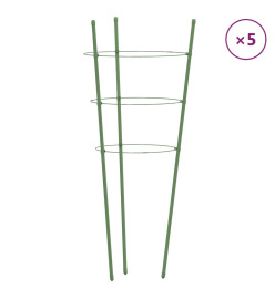 Supports pour plantes de jardin 3 anneaux 5pcs Vert 75 cm Acier