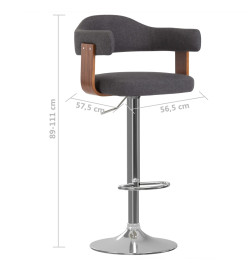 Tabourets de bar lot de 2 gris foncé bois courbé et tissu