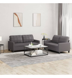 Ensemble de canapés 2 pcs avec coussins Gris Similicuir