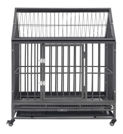 Cage pour chien avec roues et toit Acier 92x62x106 cm