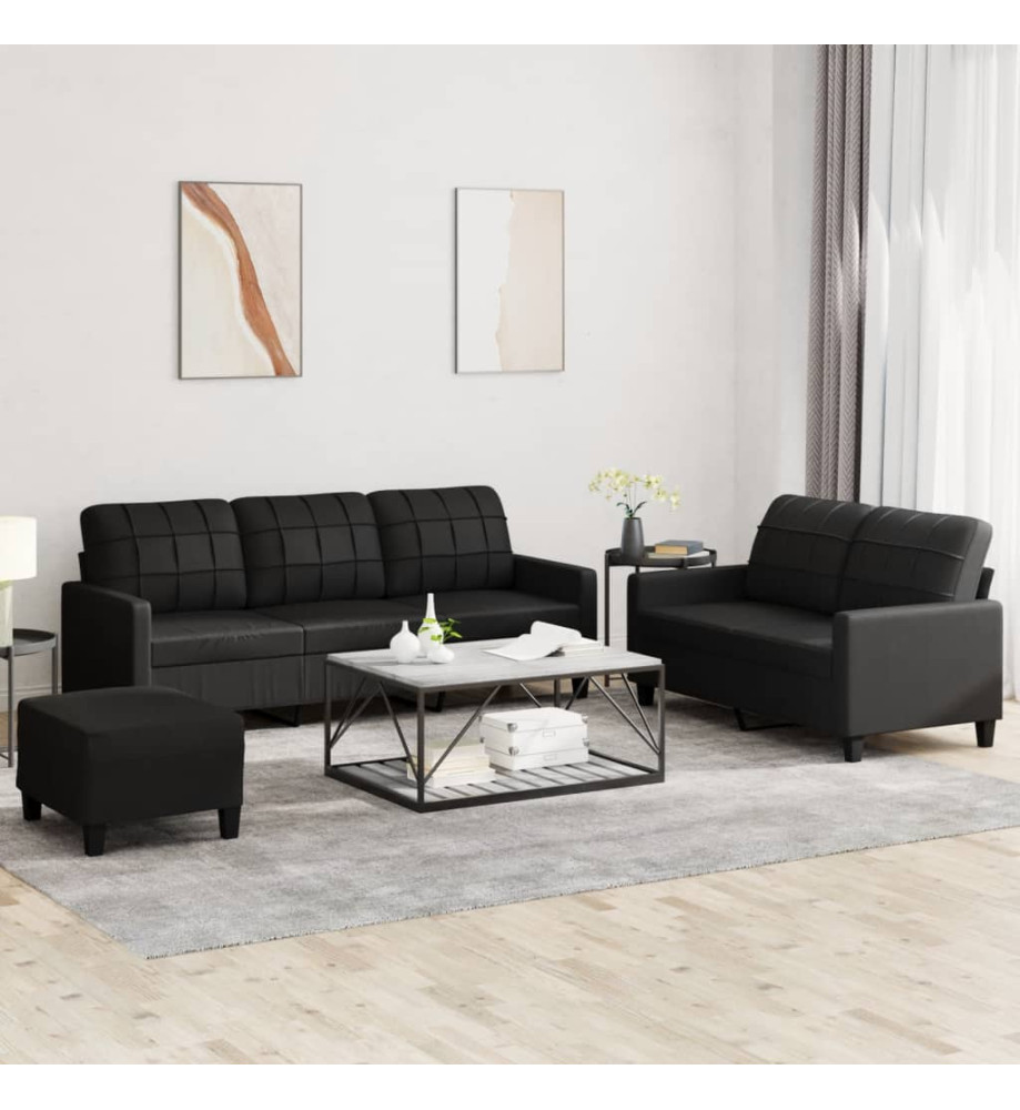 Ensemble de canapés 3 pcs avec coussins Noir Similicuir