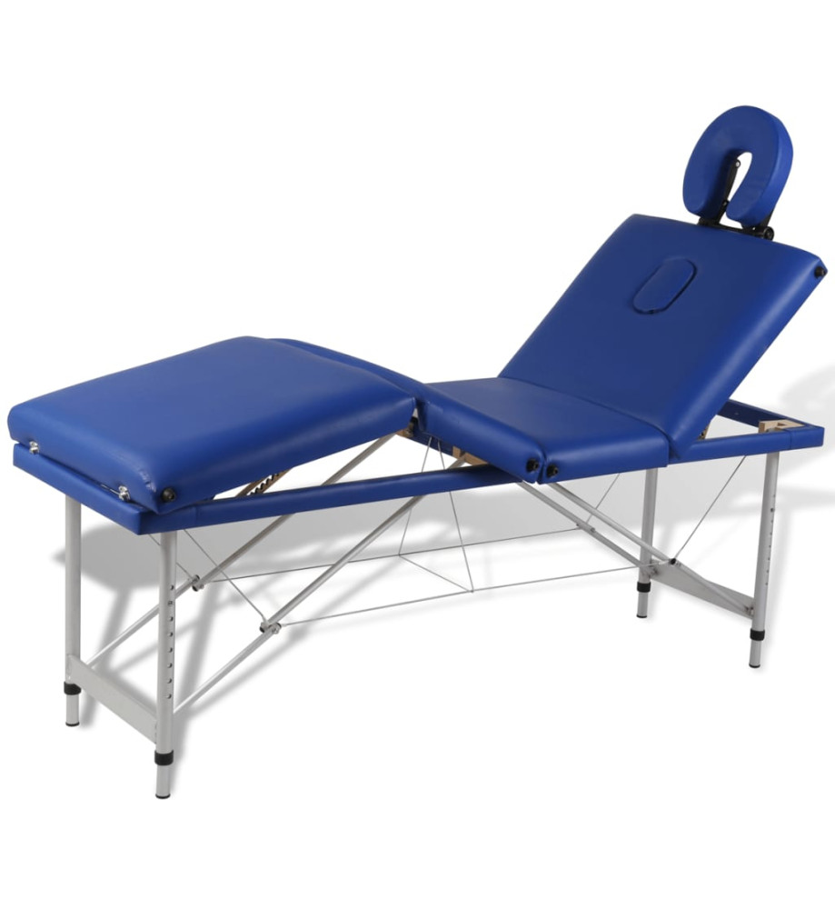 Table pliable de massage Bleu 4 zones avec cadre en aluminium