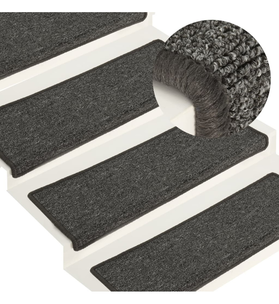 Tapis d'escalier 15 pcs 65x21x4 cm Gris et noir