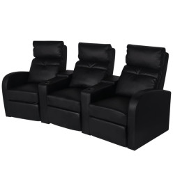 Fauteuil inclinable à LED à 3 places cuir artificiel noir