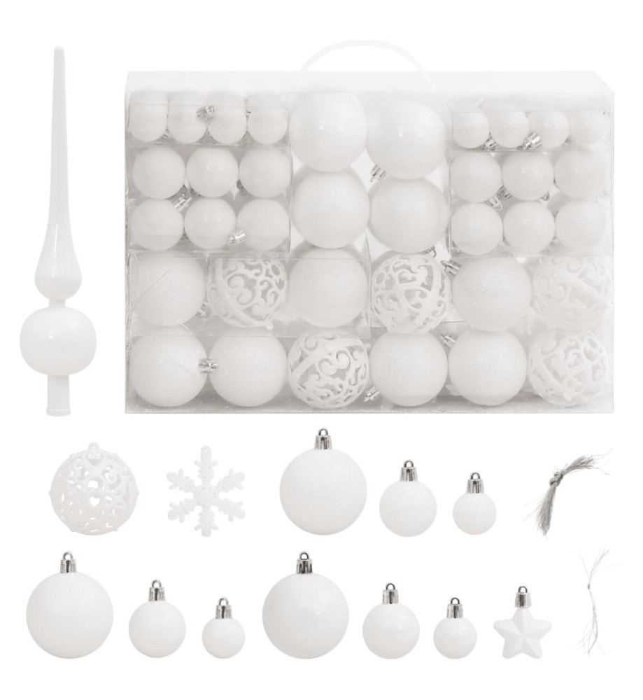 Ensemble de boules de Noël 111 pièces blanc polystyrène