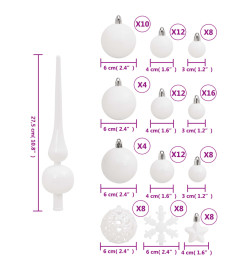 Ensemble de boules de Noël 111 pièces blanc polystyrène