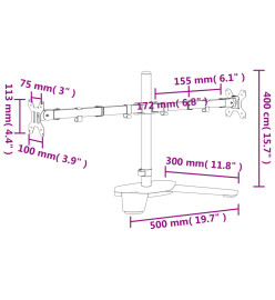 Support de moniteur double noir acier VESA 75/100 mm