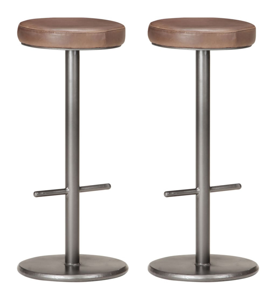 Tabourets de bar lot de 2 marron cuir véritable