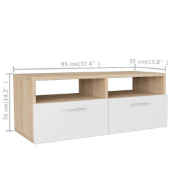 Meuble TV 2 pcs Aggloméré 95 x 35 x 36 cm Chêne et blanc