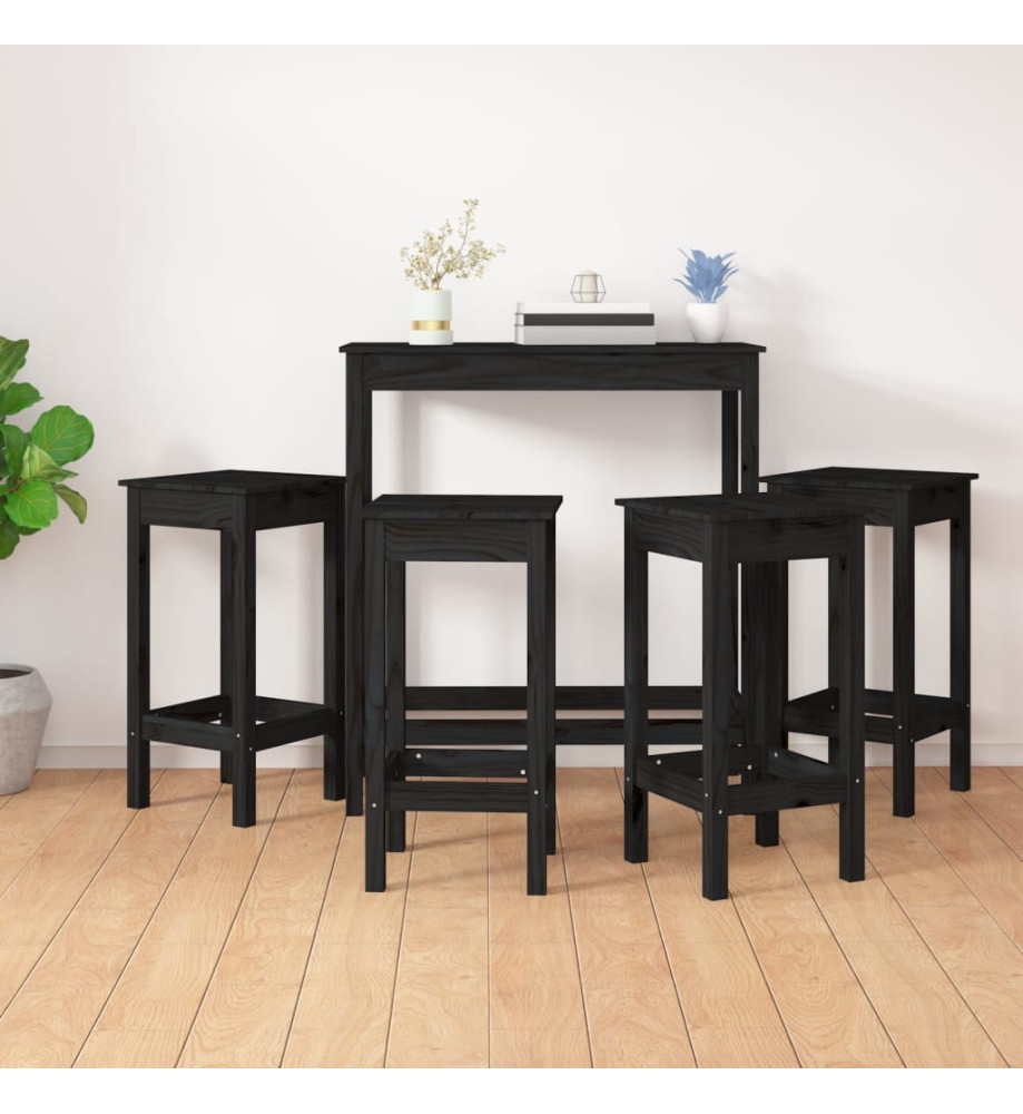 Ensemble de bar 5 pcs Noir Bois de pin massif