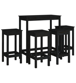 Ensemble de bar 5 pcs Noir Bois de pin massif