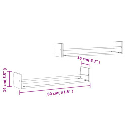 Étagères murales avec barres 2 pcs chêne sonoma 80x16x14 cm