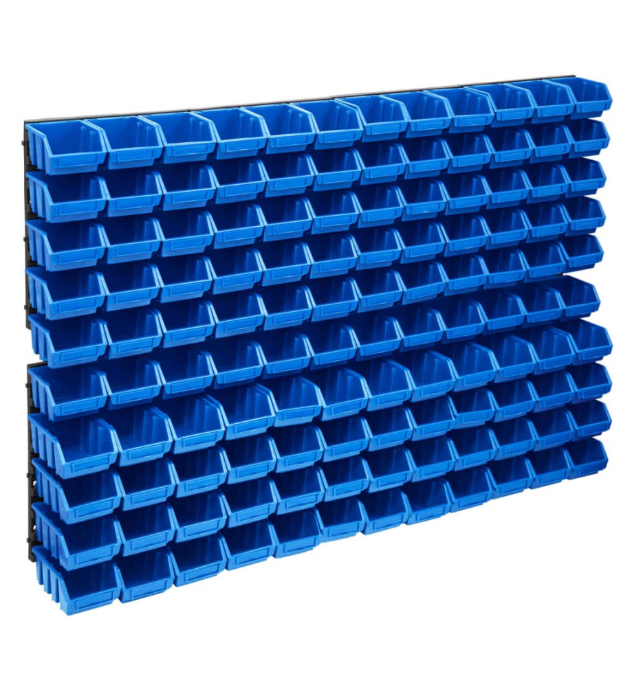 Kit de bacs de stockage et panneaux muraux 128 pcs Bleu et noir