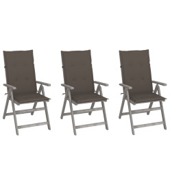 Chaises inclinables de jardin 3 pcs avec coussins Bois d'acacia