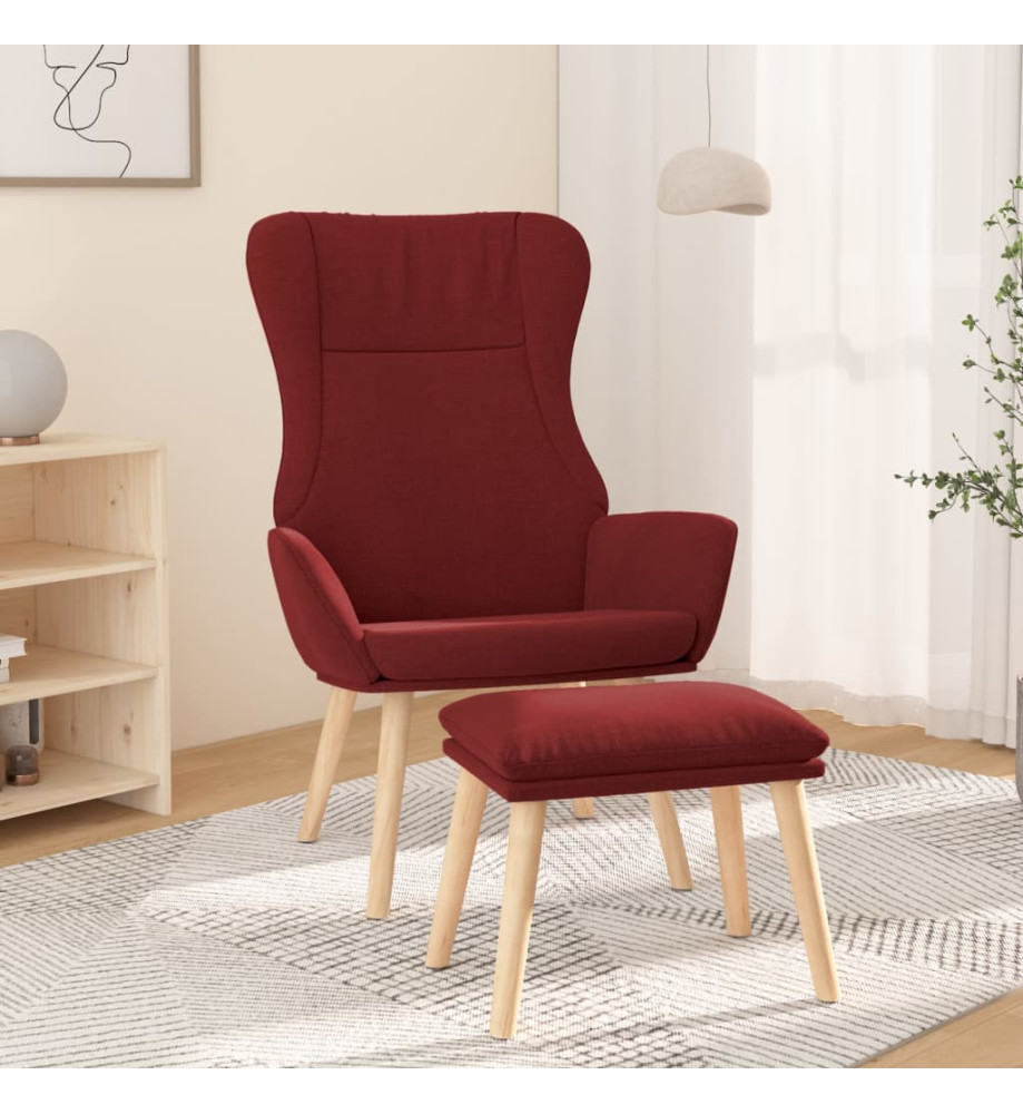 Chaise de relaxation avec repose-pied Rouge bordeaux Tissu