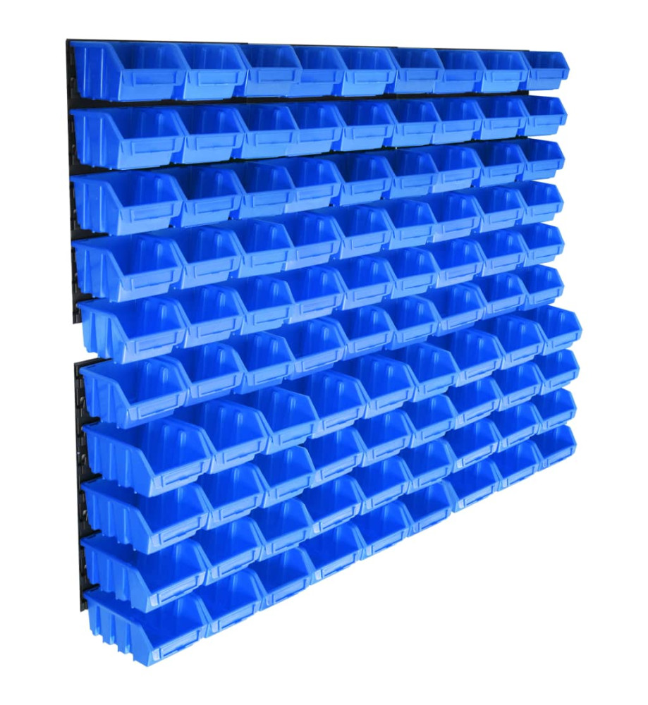 Kit de bacs de stockage avec panneaux muraux 96 pcs Bleu