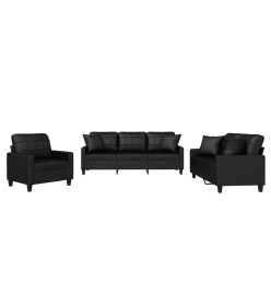 Ensemble de canapés 3 pcs avec coussins noir similicuir