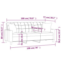 Canapé 3 places avec oreillers décoratifs noir 180cm similicuir