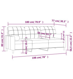 Canapé 3 places avec oreillers gris foncé 180 cm tissu