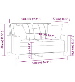 Canapé 2 places avec oreillers bordeaux 120 cm similicuir