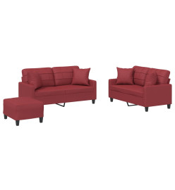 Ensemble de canapés 3 pcs et coussins rouge bordeaux similicuir