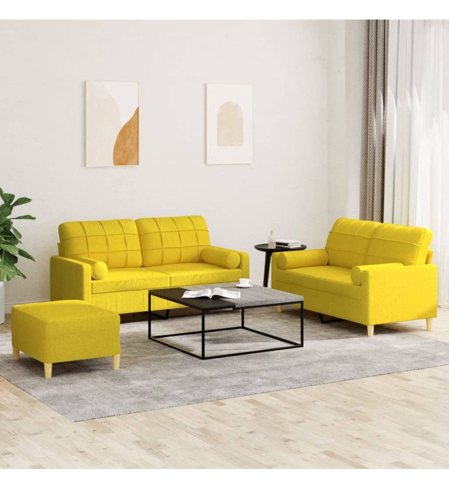 Ensemble de canapés 3 pcs avec coussins jaune clair tissu