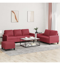 Ensemble de canapés 3 pcs et coussins Rouge bordeaux Similicuir