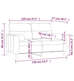 Canapé 2 places avec oreillers décoratifs crème 120 cm tissu