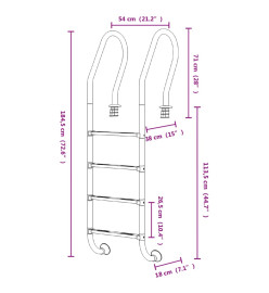 Échelle de piscine 54x38x184,5 cm acier inoxydable 304