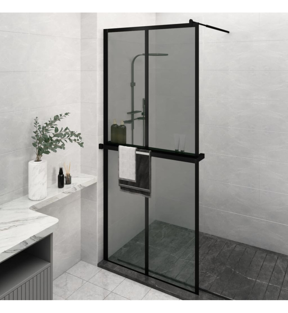 Paroi de douche avec étagère Noir 100x195cm Verre ESG&Aluminium