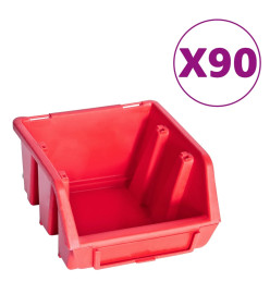 Kit de bacs de stockage et panneaux muraux 96 pcs Rouge et noir