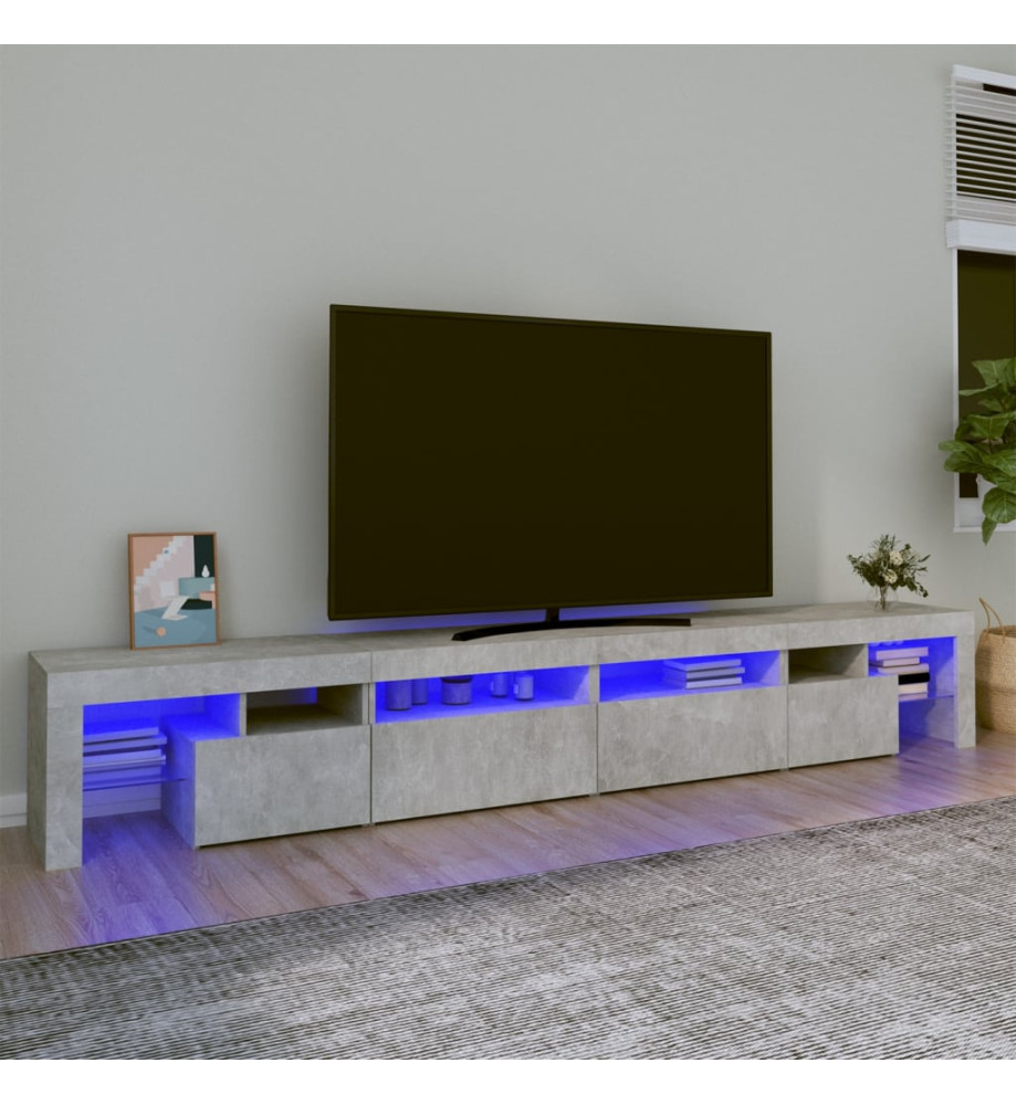 Meuble TV avec lumières LED Gris béton 260x36,5x40 cm