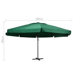 Parasol d'extérieur avec mât en aluminium 600 cm Vert