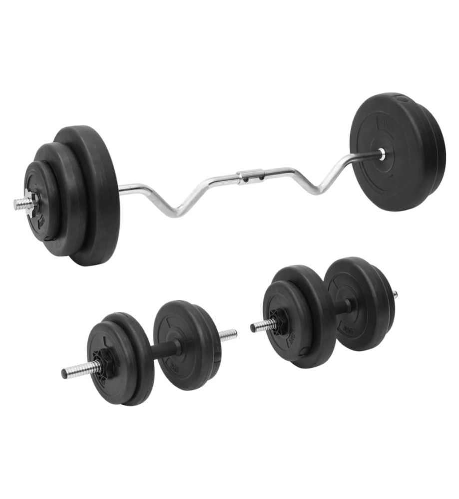 Ensemble d'haltères et de barre ondulée avec plaques 60 kg