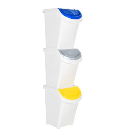 Poubelles empilables avec couvercles 3 pcs blanc PP 120 L