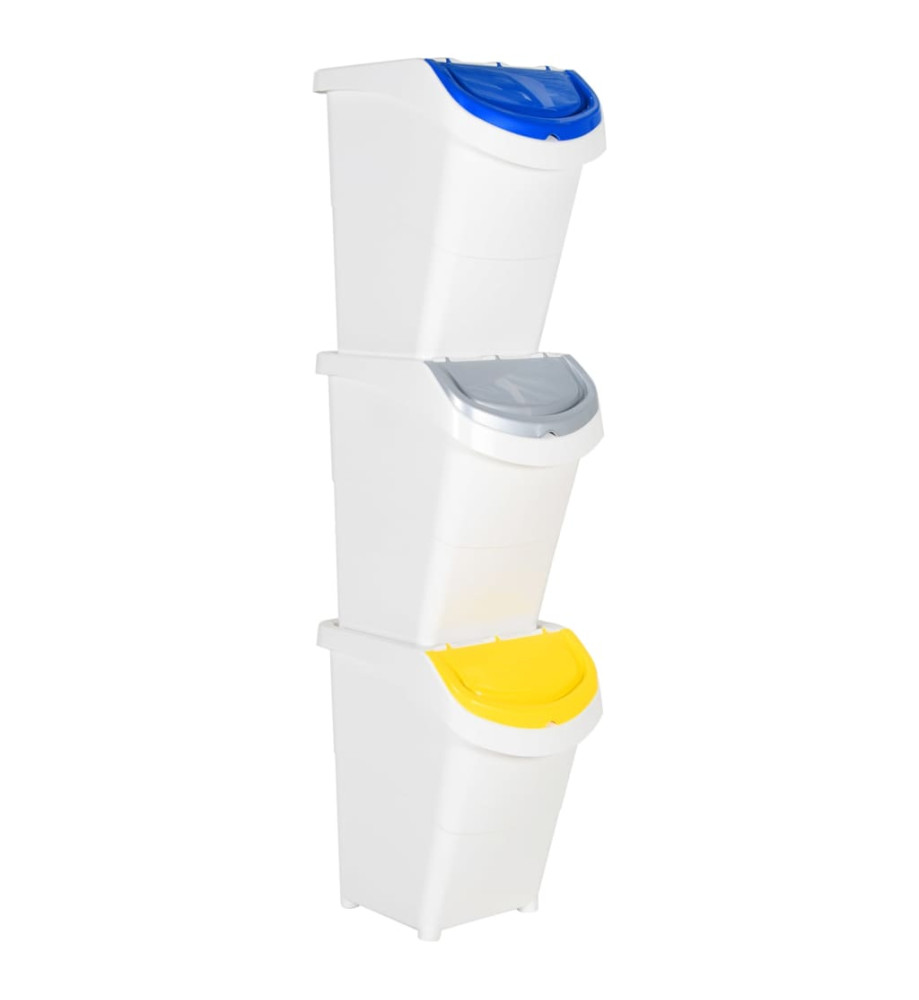 Poubelles empilables avec couvercles 3 pcs blanc PP 120 L