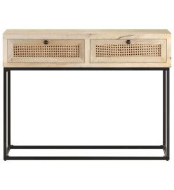 Table console 100x35x76 cm Bois de manguier et canne naturelle