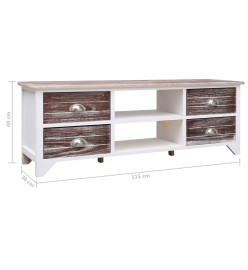 Meuble TV Blanc et marron 115x30x40 cm Bois de Paulownia