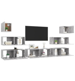 Ensemble de meuble TV 7 pcs Gris béton Aggloméré