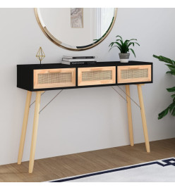 Table console Noir 105x30x75 cm Bois massif pin /rotin naturel