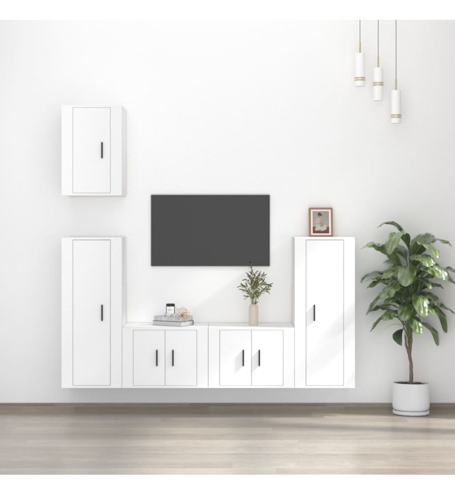 Ensemble de meubles TV 5 pcs Blanc Bois d'ingénierie