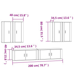 Ensemble de meubles TV 6 pcs Chêne fumé Bois d'ingénierie