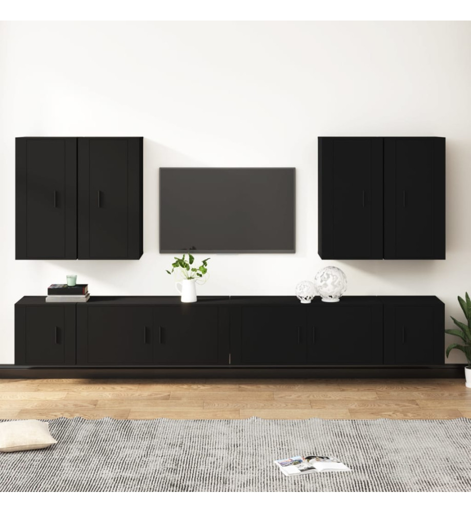 Ensemble de meubles TV 8 pcs Noir Bois d'ingénierie