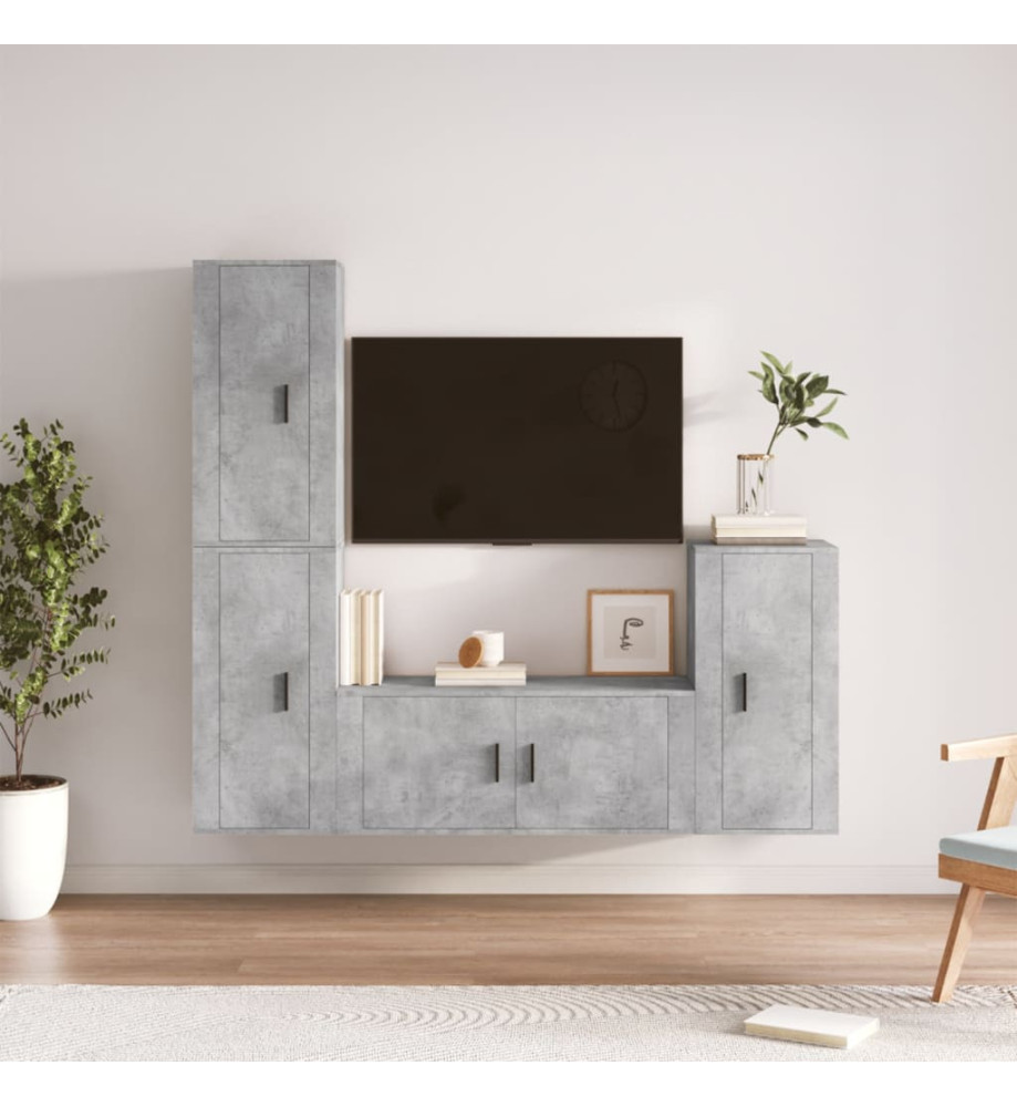 Ensemble de meubles TV 4 pcs Gris béton Bois d'ingénierie