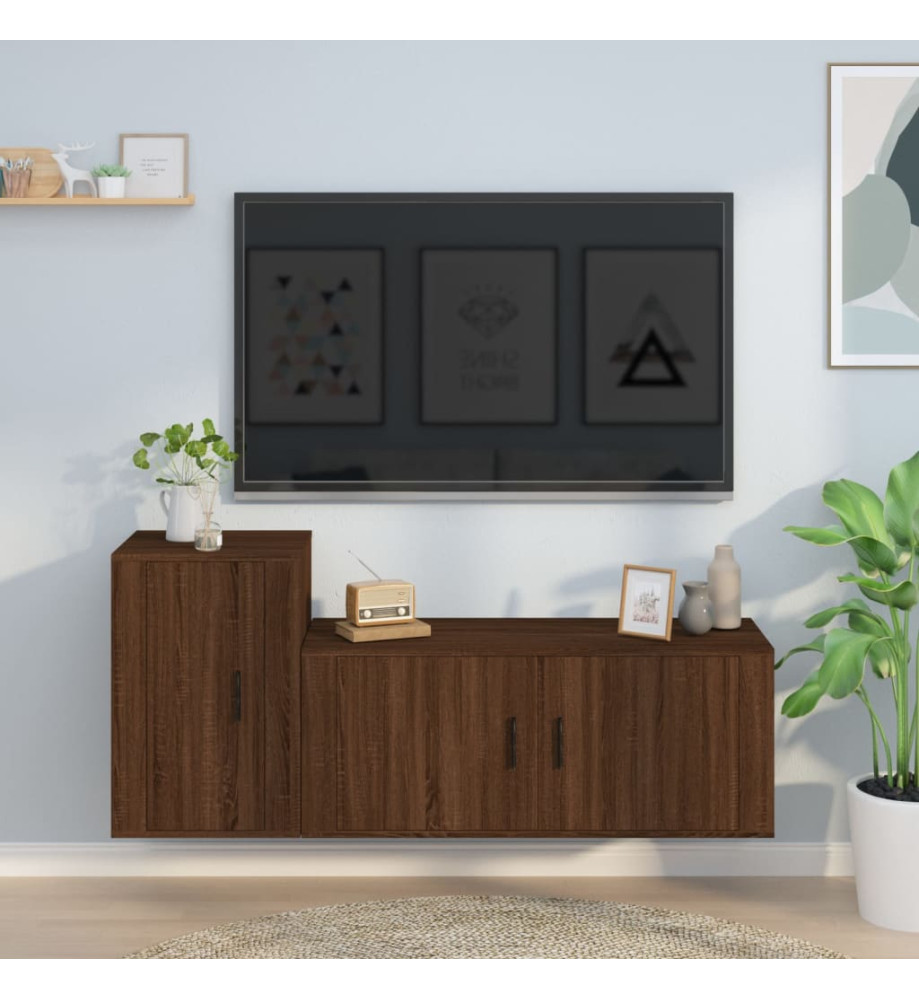 Ensemble de meubles TV 2 pcs Chêne marron Bois d'ingénierie