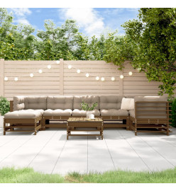 Salon de jardin 8 pcs avec coussins marron miel bois massif