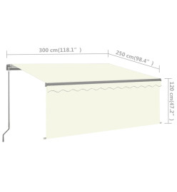 Auvent manuel rétractable avec store 3x2,5 m Crème